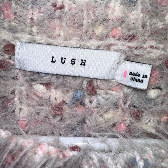 Lush Multi colored thick popcorn crop sweater pale pink white furry  Size Small - Picture 4 of 8